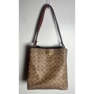 COACH Willow Bucket Bag Signature Brown Canvas Turn-Lock 10x10x6 Authentic Cert